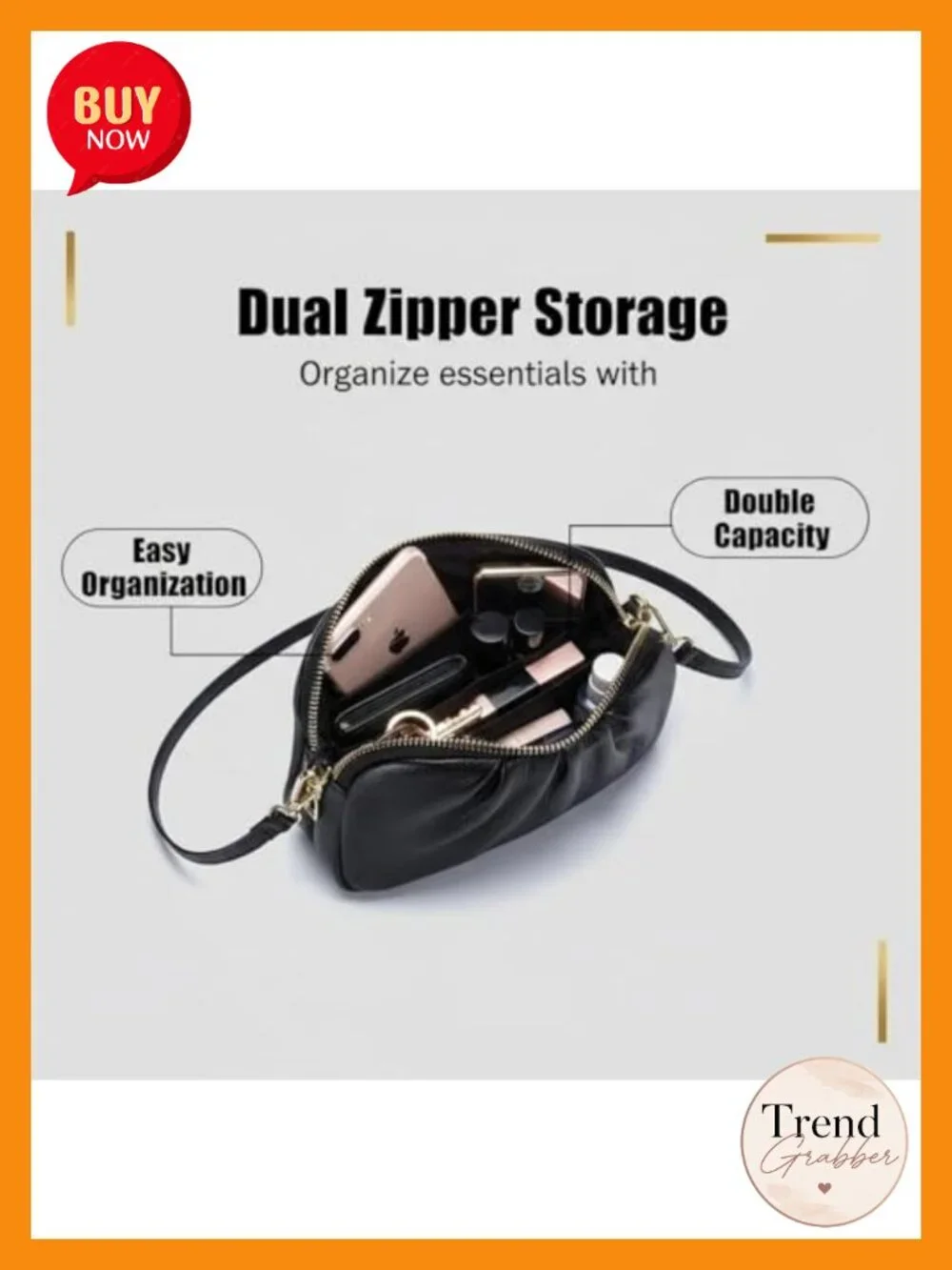 Genuine Leather Crossbody Phone Purse with Triple Compartments